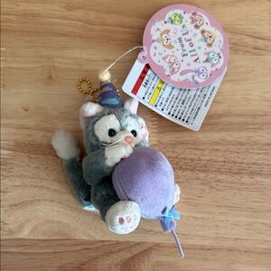 Disney Gelatoni Purple Balloon Plush Keychain - Cute Cat Stuffed Toy